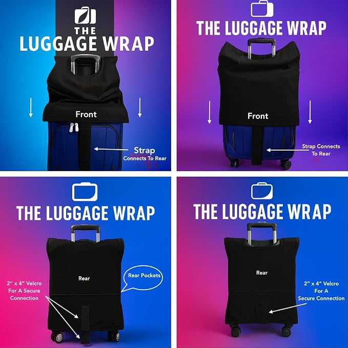 Medium Classic Black Water-Resistant Luggage Covers for Suitcase TSA Approved for 24"-26" - Durable Patented Design Suitcase Covers for Luggage, Fundas para Maletas, Travel Accessories
