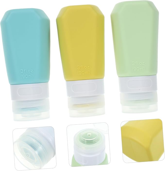 3pcs Silicone Travel Toiletries Set Shampoo Lotion Bottles Leak Containers for Face Wash Body Wash and Cosmetics for Travel and Go Use Style