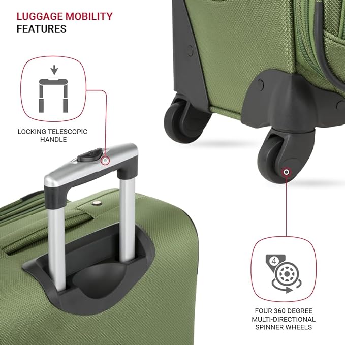 SWISSGEAR Sion Softside Expandable Spinner Luggage Durable Lightweight Travel Suitcase, Evergreen, Checked-Medium 25-Inch