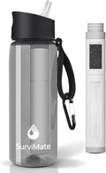 Survimate 5-Stage 0.01μm Ultra-Filtration Filtered Water Bottle, BPA-Free Material, NSF/ANSI 42 Certified, Portable Water Filter Bottle for Survival, Camping, Hiking, and Emergency Use