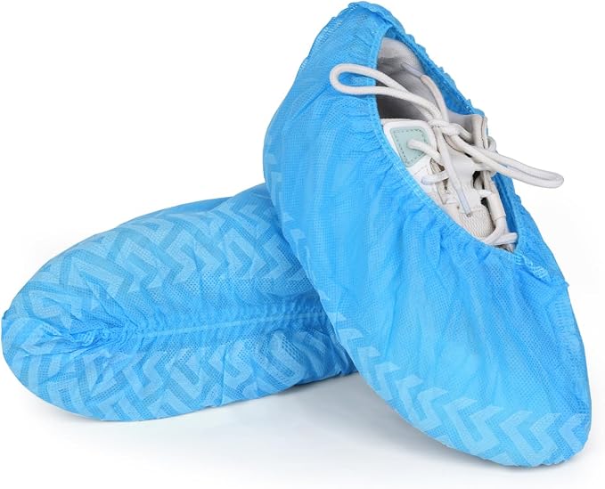 Buself X-Large 200 Count Shoe Covers Disposable Non-Slip, Premium Cloth Boot Covers, Slip-resistant, Durable, Breathable, Non-toxic, Recyclable, Stretchable Fits Up to Size 13 US Men - Blue
