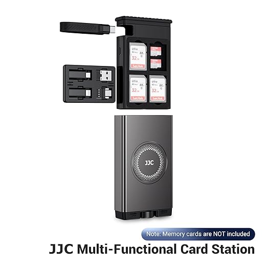 Multi SD Card Reader Case with High-Speed USB C 3.1 Gen 2 Cable & 24 Slots SD/TF Card Holder & Light/Type A/MicroUSB/OTG Adapter for Travel Phones Cameras PC Drones Data Transfer Plug and Play - Gray