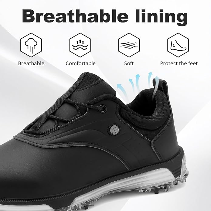 ULTIANT Mens Golf Shoes Waterproof Fixed Spikeless Sole Comfortable Outdoor Sport Shoes Size7.5-13