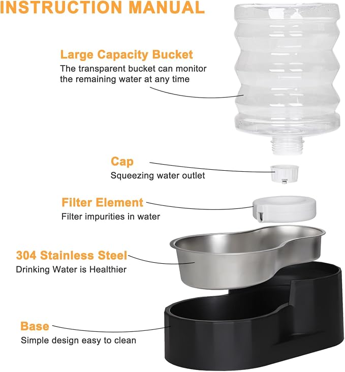 RIZZARI 5L Gravity Pet Water Dispenser with Filter, Stainless Steel Bowl | 5L Long-Lasting Water Supply,Cleaner Drinking Experience,Filtered Fresh Water,Visible Water Level,Designed for Everyday Use