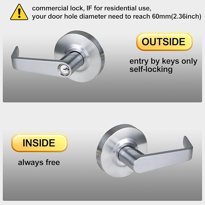 Storeroom Door Handle Heavy Duty Grade 2 Commercial Door Locks, Non-Handed, UL 3 Hour Fire Rated, ADA Compliant, Satin Chrome Finish 26D, 2-3/4''Backset, X-XG-ST-70