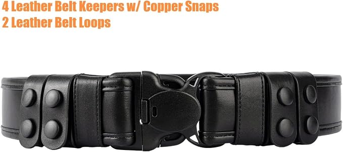 TACNEX 2" Duty Belt w/Hook Lining 4 Keepers 1.5" Reversible Inner Belt for Police Law Enforcement Security Plain Black