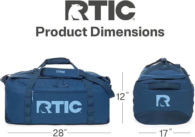 RTIC Road Trip Duffle Bag for Men and Women, Traveling Tote for Camp, Travel, Gym, Weekender, Camping, Overnight, Carry On, Sports, Spacious, Water Resistant, Large, Navy & Denim