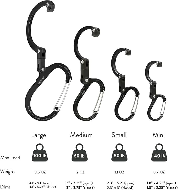 GEAR AID HEROCLIP 360° Swivel Carabiner Gear Clip and Hook (Medium) for Camping, Backpack, Suitcases and Garage Organization