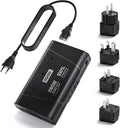 DOACE Universal Travel Adapter: 220V to 110V Pure Sine Wave, EU Step-Down Transformer for 200+ Countries, 3 Outlets & 4 USB, Compatible with Phones, Hair Straighteners (Black, 800w)