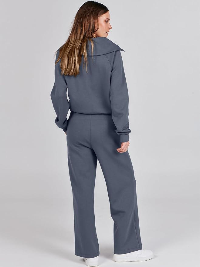 ANRABESS Women’s 2 Piece Outfits Half Zip Sweatshirt & Wide Leg Pants Airport Travel Lounge Matching Sets Sweatsuits Clothing