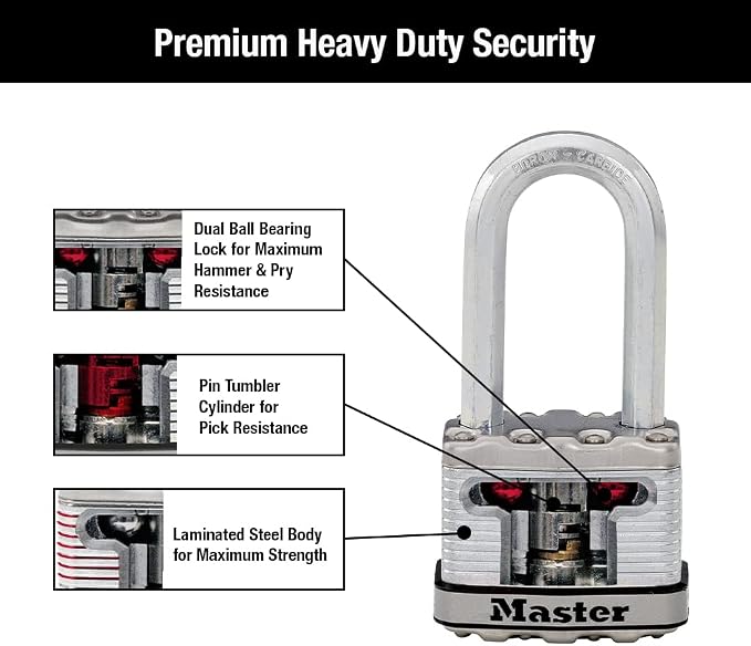 Master Lock M5XTLH Magnum Heavy Duty Outdoor Padlock with Key, 2 Pack Keyed-Alike Silver