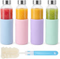 Luxfuel 18 oz Glass Juice Bottles with Lids & Silicone Sleeves, 4 Pack Reusable Glass Water Bottles with Stainless Steel Cap for Juicing, Smoothies & Refrigerator, Leak-Proof,BPA-Free Juice Containers