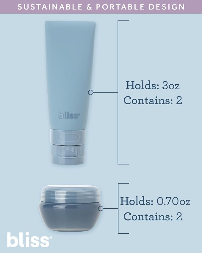 Bliss Travel Bottles Set - 10PC TSA Approved Leak Proof Refillable Travel Size Toiletries Containers for Shampoo Conditioner Lotion & Skincare, Size One Size, Denim Blue