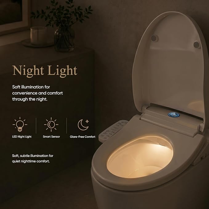 GAICOM Electric Bidet Toilet Seat, Heated Toilet Seat with Instant Warm Water, Warm Air Dryer, Side Panel Control, Self Cleaning Nozzle, Night Light, Soft Close Lid, Elongated White