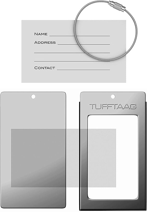 Luggage Tags Business Card Holder by TUFFTAAG - Durable Travel ID Bag Tag, Gunmetal, 2 Tags