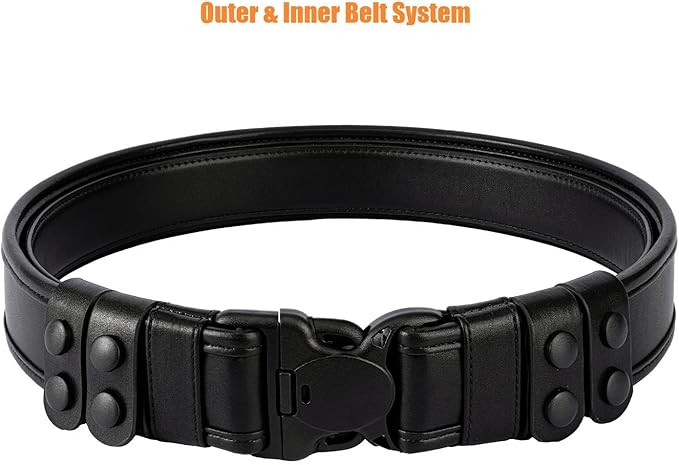 TACNEX 2" Duty Belt w/Hook Lining 4 Keepers 1.5" Reversible Inner Belt for Police Law Enforcement Security Plain Black