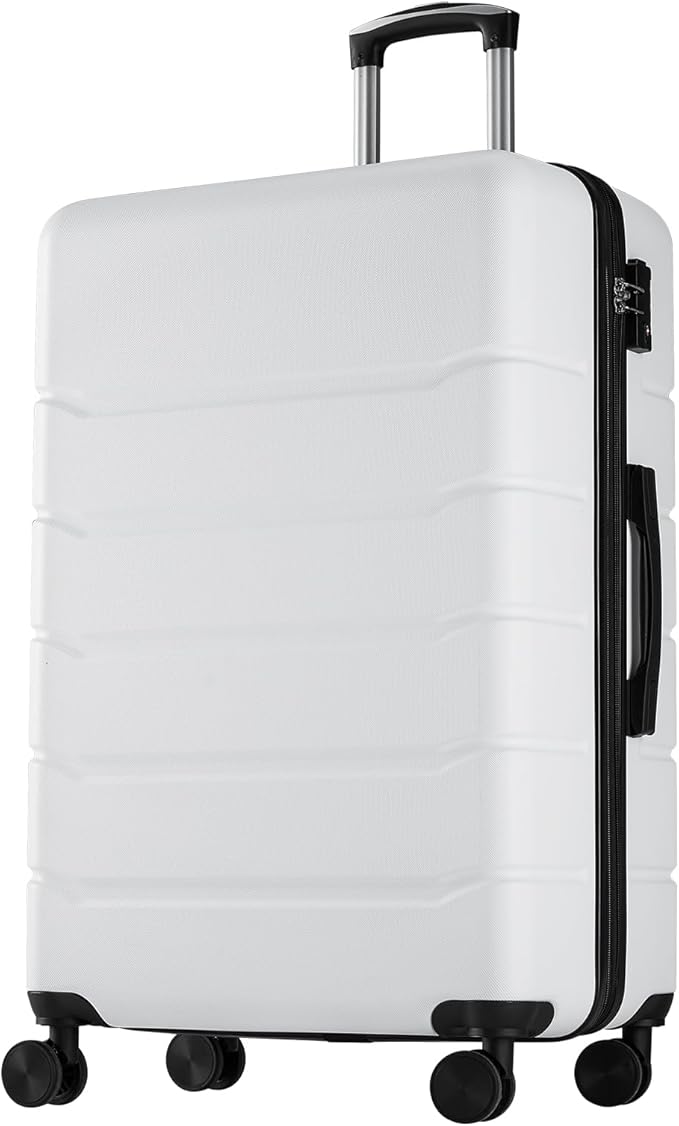 Sweetcrispy 28 Inch Checked Luggage, ABS Lightweight Rolling Hard Shell Suitcase with Smooth Spinner Wheels, Built-in TSA Lock, Durable Travel Suitcase for Business and Vacation Trip, White