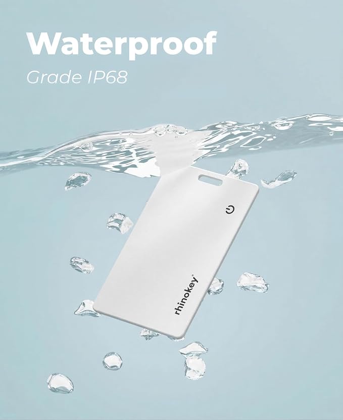 Rhinokey® Wallet Tracker Card (Android Only) 0.07in Slim Rechargeable Smart Tracking Card Works with Google's Find Hub IP68 Tag Item Finder with Key Chain Hole for Luggage (1 Pack - Android - White)
