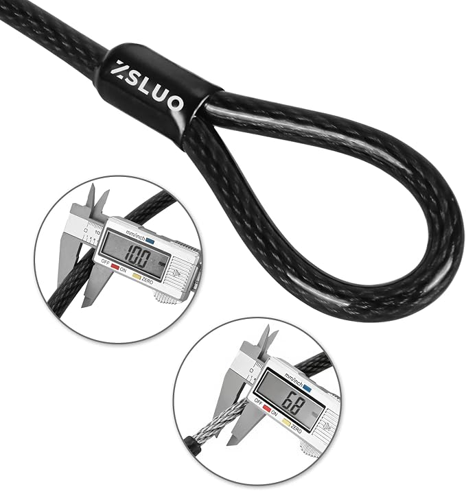 30FT Security Steel Cable with Loops, 3/8 inch (10 mm) Thick Heavy Duty Vinyl Coated Braided Lock Cable, Cut Resistant & Weatherproof Anti Theft Wire Cable for U-Locks and Padlocks(20/30/40 ft)