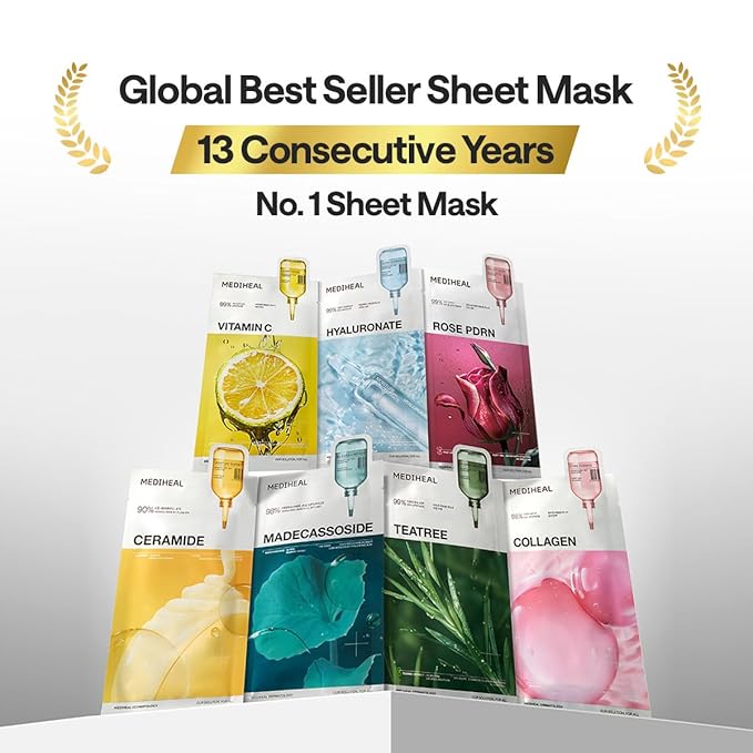 Mediheal Essential Face Mask [PDRN] Healthy Glow 10 pcs. with 99% Purity White Rose PDRN for Glass Skin, Pore Care, Skin Firming - Home Skin Care & Vegan Formula Korean Beauty Sheet Mask
