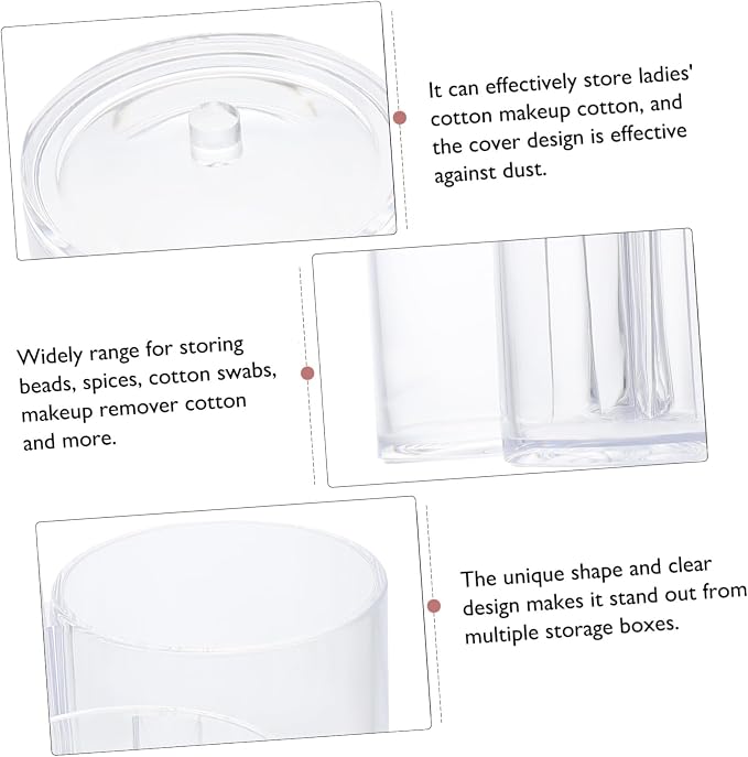 HEALLILY Triple Compartment Cotton Swab Dispenser Lid Acrylic Makeup Organizer for Bathroom Storage Box for Cotton Swabs and Pads for Use