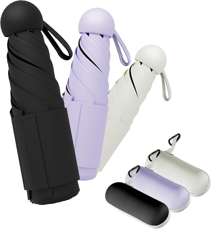 Travel Mini Umbrella Compact Small & Lightweight, UV Rain Protection, Pocket-Sized Folding Umbrellas with Quickdraw & Case for Men Women & Kids Backpack