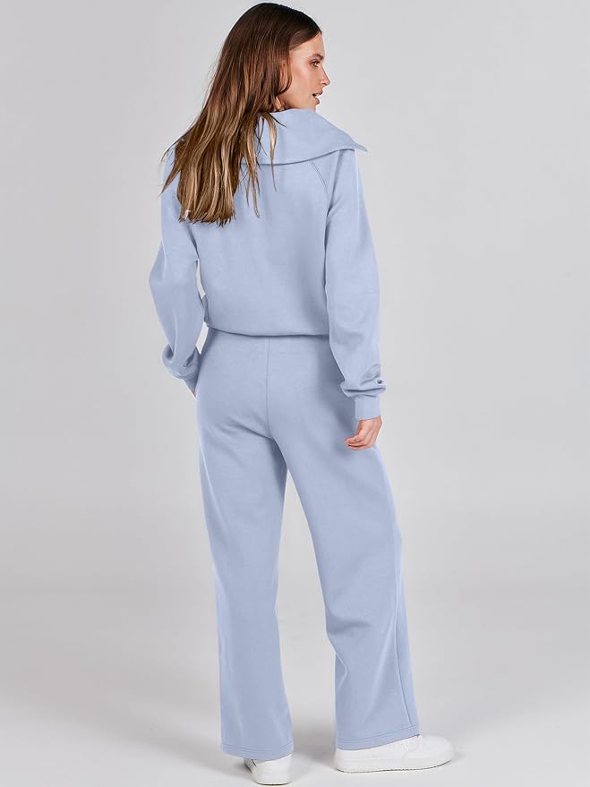 ANRABESS Women’s 2 Piece Outfits Half Zip Sweatshirt & Wide Leg Pants Airport Travel Lounge Matching Sets Sweatsuits Clothing