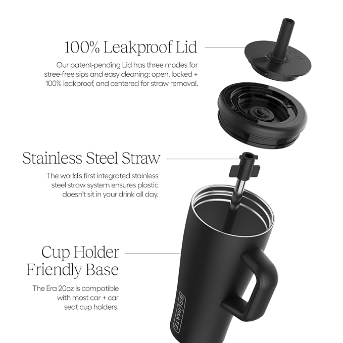 BrüMate Era 20 oz Tumbler with Handle & Straw | 100% Leakproof Insulated Water Bottle Tumbler with Lid and Flexible SoftSip Straw | Made of Stainless Steel | Cup Holder Friendly | 20oz (Onyx Leopard)