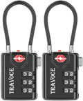 TRAVOCE TSA Approved Luggage Locks - Heavy Duty 3 Digit Combination Cable Lock, Search Alert for Suitcases, Backpacks, Golf Bags, Tents, Violin and Camera Cases, 2 Pack, Black