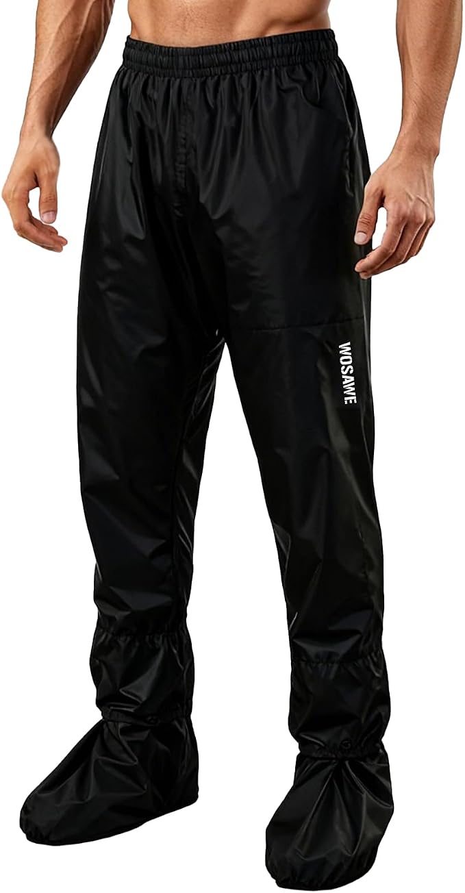 WOSAWE Rain Pants Unisex Waterproof Trousers Lightweight Breathable Motorcycle Rain Overtrousers Windproof with Shoes Cover