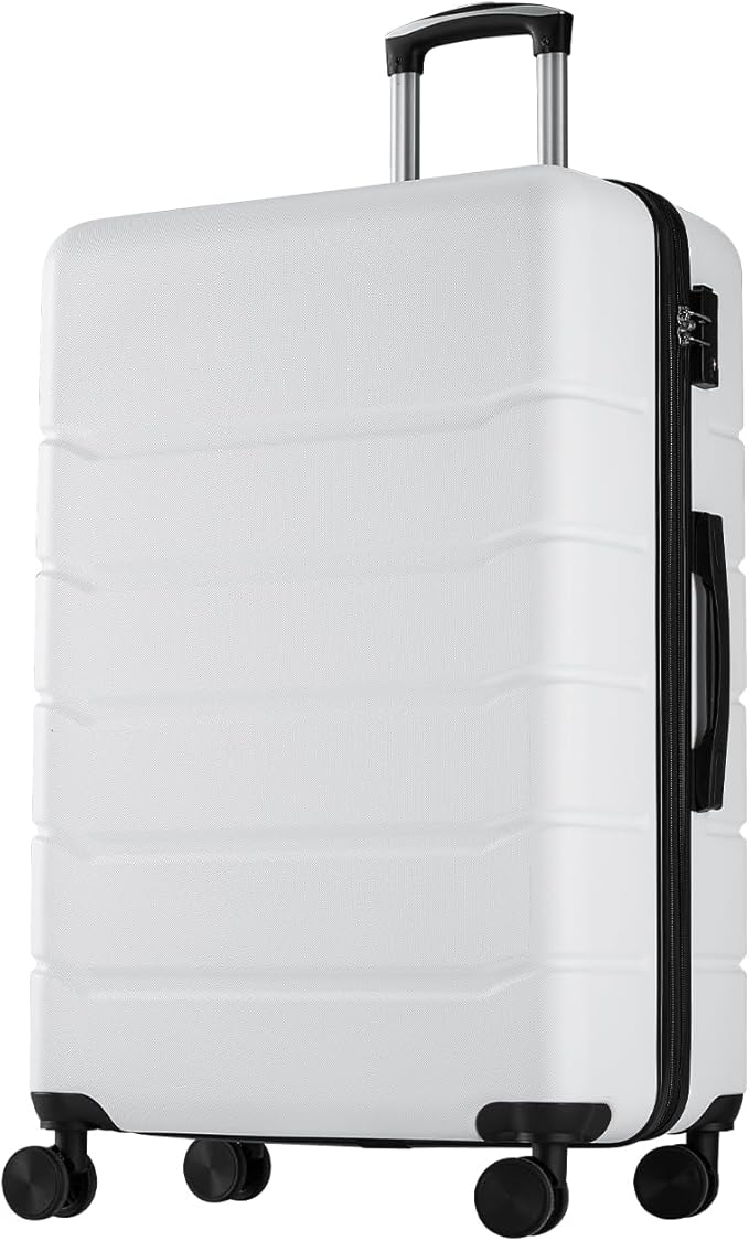 Sweetcrispy 20 Inch Carry On Luggage, Lightweight ABS Rolling Hard Shell Suitcase with Quiet Spinner Wheels, Built-in TSA Lock, Portable Travel Suitcase for Business Trip & Vacation Use, White