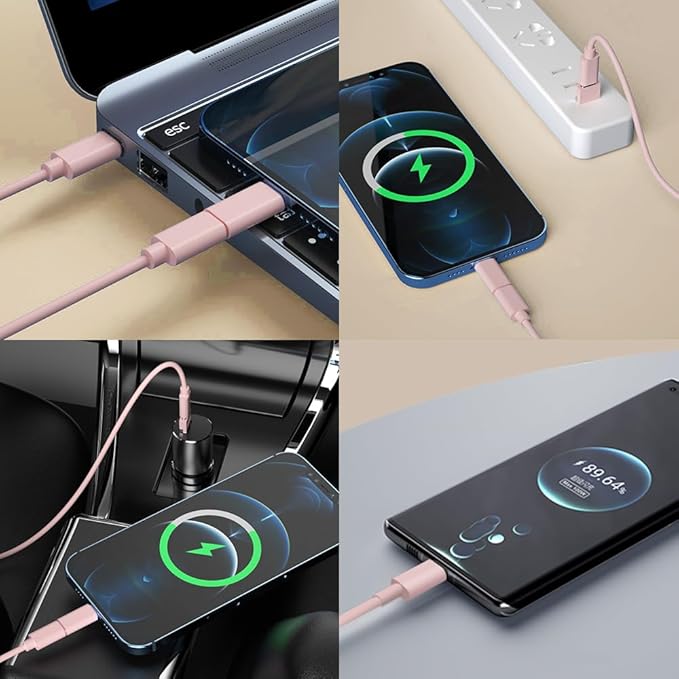 USB to USB-C Adapter, USB C Charging Cable Adapter Kit Contains Multiple OTG Adapters for USB Type C/USB A/USB C Male Cable/Micro USB, Equipped with SIM Extractor/SIM Slot/Phone Holder - Pink