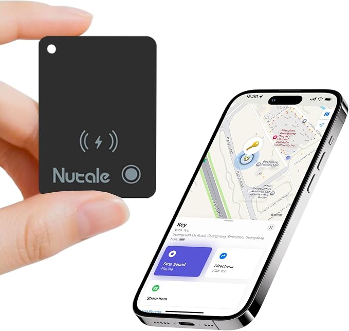 Apple MFi Certified Wallet Tracker-Small Smart Tracking Card for Apple Find My(iOS Only), Magnetic Rechargeable iPhone Card, IP68 Waterproof,Item Tracker Card for Key,Wallet,Bag (1-Black)