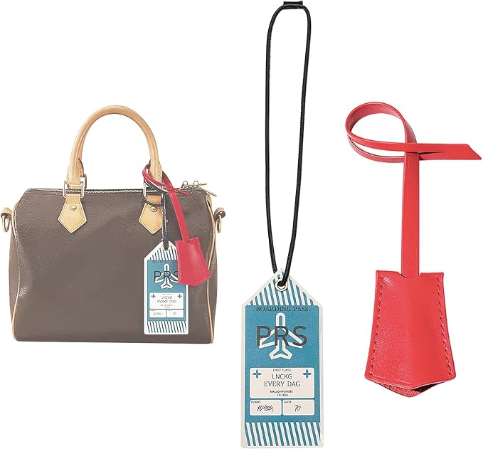 Microfibre Leather Tag for Luggage Bag or Suitcase, Decorative Hang Tag for Speedy 25 30 35 Handbag(Boarding Pass-Red Tag)
