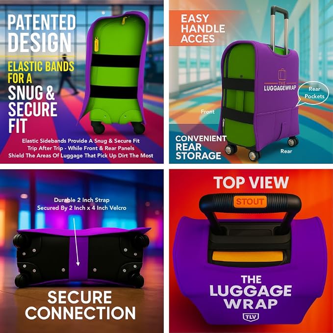 Small Purposeful Purple Water-Resistant Luggage Covers for Suitcase TSA Approved for 19"-21" - Durable Patented Design Suitcase Covers for Luggage, Fundas para Maletas, Travel Accessories