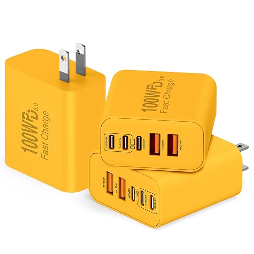 QZIIW USB C Wall Fast Charger Block, 100W 5-Port Type C Fast Charging Block 3 Pack-PD Power Charger Adapter QC 3.0 USB Multiport Charger Brick for iPhone 17 16, Samsung Series MacBook/Air, iPad, etc.