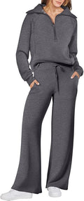 ANRABESS Women’s 2 Piece Outfits Half Zip Sweatshirt & Wide Leg Pants Airport Travel Lounge Matching Sets Sweatsuits Clothing
