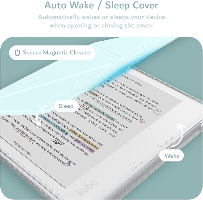 TUDIA M-FLIP Detachable Clear Magnetic Case for Kobo Libra Colour (2024) - [Auto Wake/Sleep] Shockproof Slim Transparent Back Magnetic Fold Cover with Stylus Holder (Baby Blue)