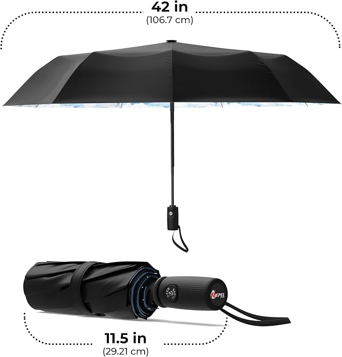 Repel Windproof Travel Umbrella - Compact & Withstands Winds up to 100MPH , Strongest Premium Auto Folding Umbrella for Rain and Sun - Durable, Light & Portable for Women & Men , Fits Backpack & Cars