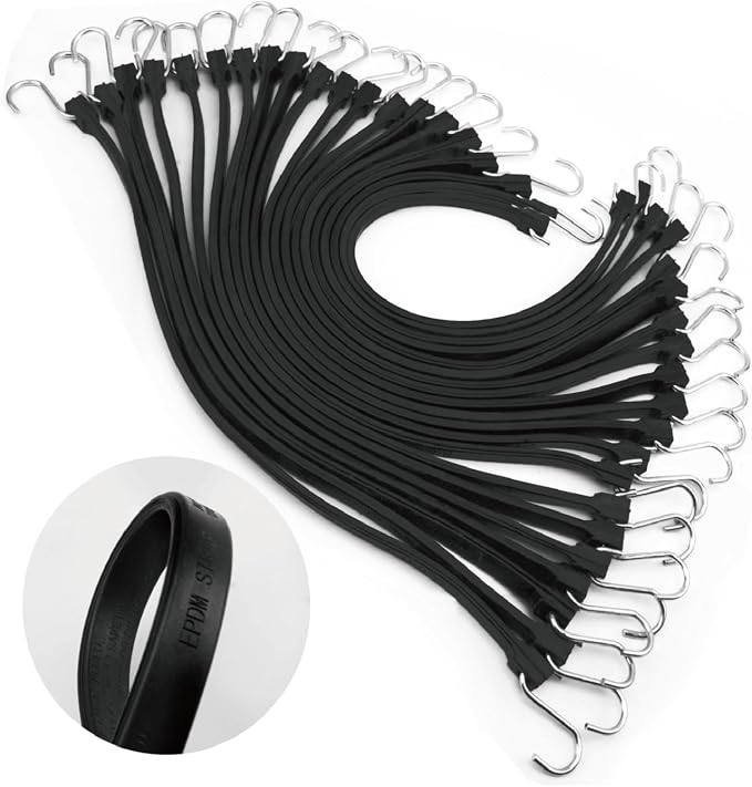 31" Heavy Duty Bungee Cords with Hooks, 100% EPDM Rubber Tarp Straps for Tarps, Cargo, Motorcycle, Securing Truck Tarps, Canopy, Camping Gear- 30PCS