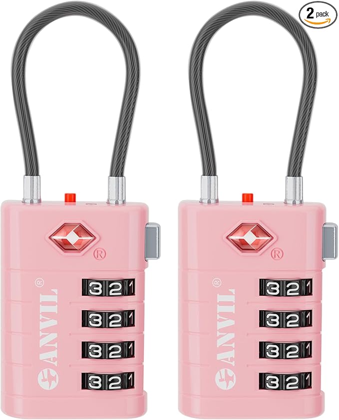 ANVIL TSA Approved Luggage Locks with Search Alert Indicator, 4-Digit Combination Suitcase Lock, Advanced TSA008 Core Heavy Duty Anti-Theft Travel Lock for Double Zippers, Backpacks