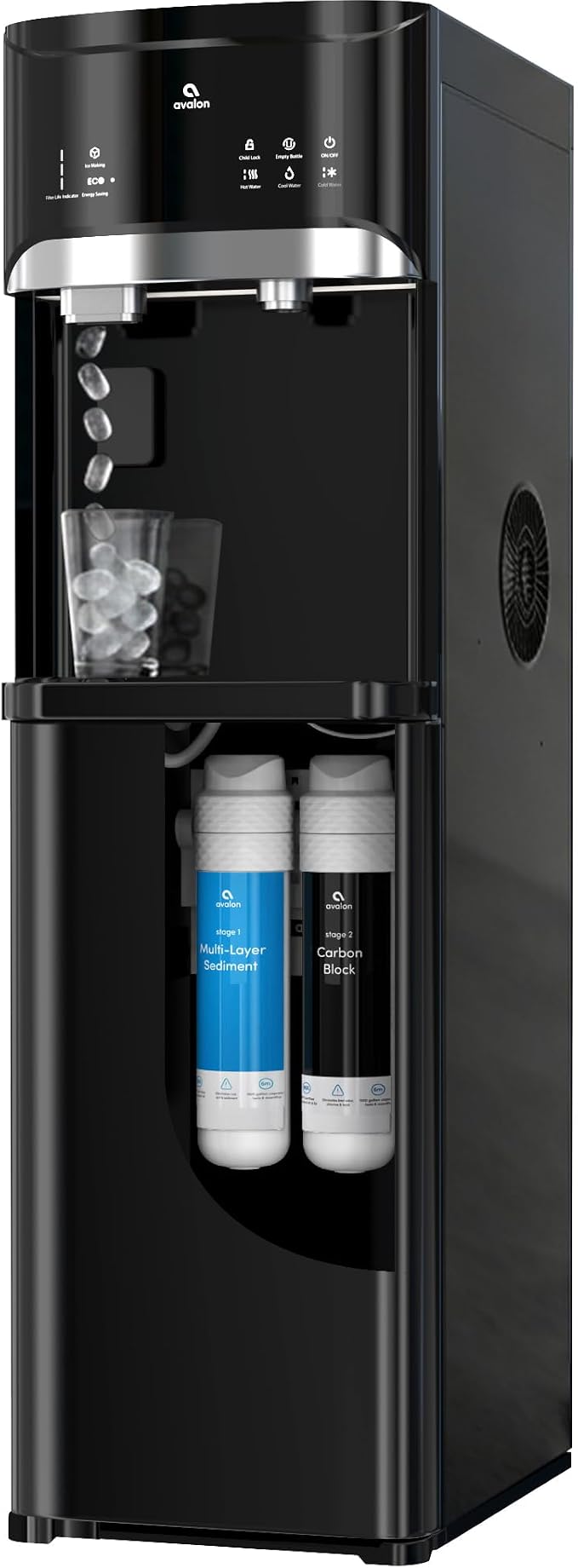 Avalon Bottleless Water Cooler Water Dispenser with Bullet Ice, 22 LBS Per Day, 3 Temperature Settings, Dual NSF Filtration, Electronic Display, Indicator Lights, ETL Listed