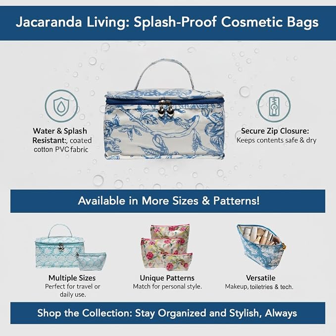 Jacaranda Living Large Makeup Bag – Water-Resistant Cosmetic & Toiletry Organizer with PVC-Lined Interior, Travel Makeup Case, Pineapple Garden