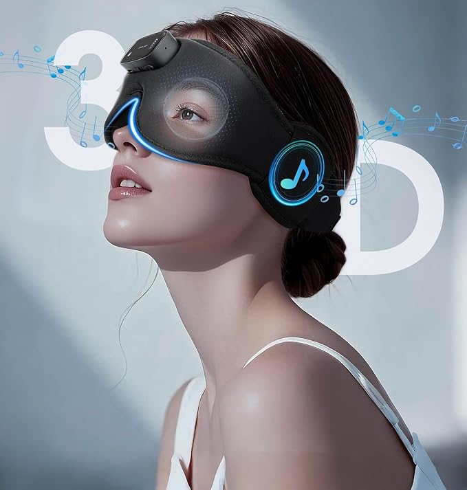 Sleep Mask with Headphones Bluetooth 5.4-3D Zero-Pressure Design AHUIARGY Adjustable Sleep Headphones 100% Light Blocking Sleep Headphones with White Noise Sounds Comfortable（Raven）