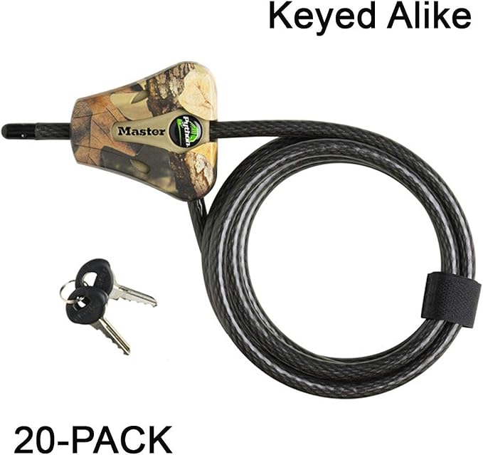 Master Lock Keyed Alike Python Trail Camera Adjustable Camouflage Cable Locks w/40 Keys, 8418KA-20 CAMO 20-Pack