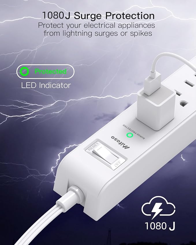 2 Pack Extension Cord 15FT, Power Strip Surge Protector with 6 Outlets and 4 USB Ports (2 USB C), Flat Plug Overload Protection, Extension Cord with Multiple Outlets, Wall Mount for Home Dorm College