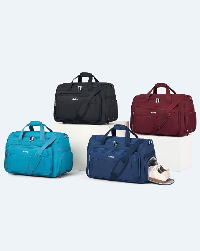 HanTrip Carry on Duffel Bag Foldable Duffle Bags for Travel, Large Personal Item Bags for Airplanes, Weekender Overnight Mens Travel Tote Bag for Women Softside Carry on Luggage (Burgundy)