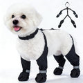 XS Black Stay-On Suspender Dog Boots | Anti-Slip Waterproof | Adjustable Dog Shoes Paw Protector for Small/Medium Dogs Outdoor Walking Hiking Hot Pavement Winter Snow