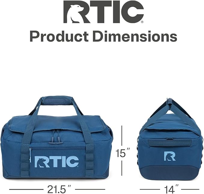 RTIC Road Trip Duffle Bag for Men and Women, Traveling Tote for Camp, Travel, Gym, Weekender, Camping, Overnight, Carry On, Sports, Spacious, Water Resistant, Medium, Navy & Denim