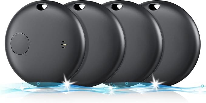 Air Tracker Tags-4 Pack, Smart Bluetooth Tracker Works with Apple Find My (iOS Only), Item Finder Key Finder with Replaceable Battery, Tracker Tag Locator for Keys, Luggage, Suitcases and Bags (Black)
